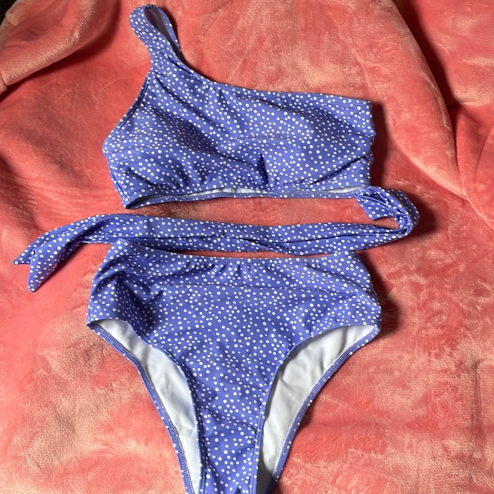 High rise purple polka dot tie bikini